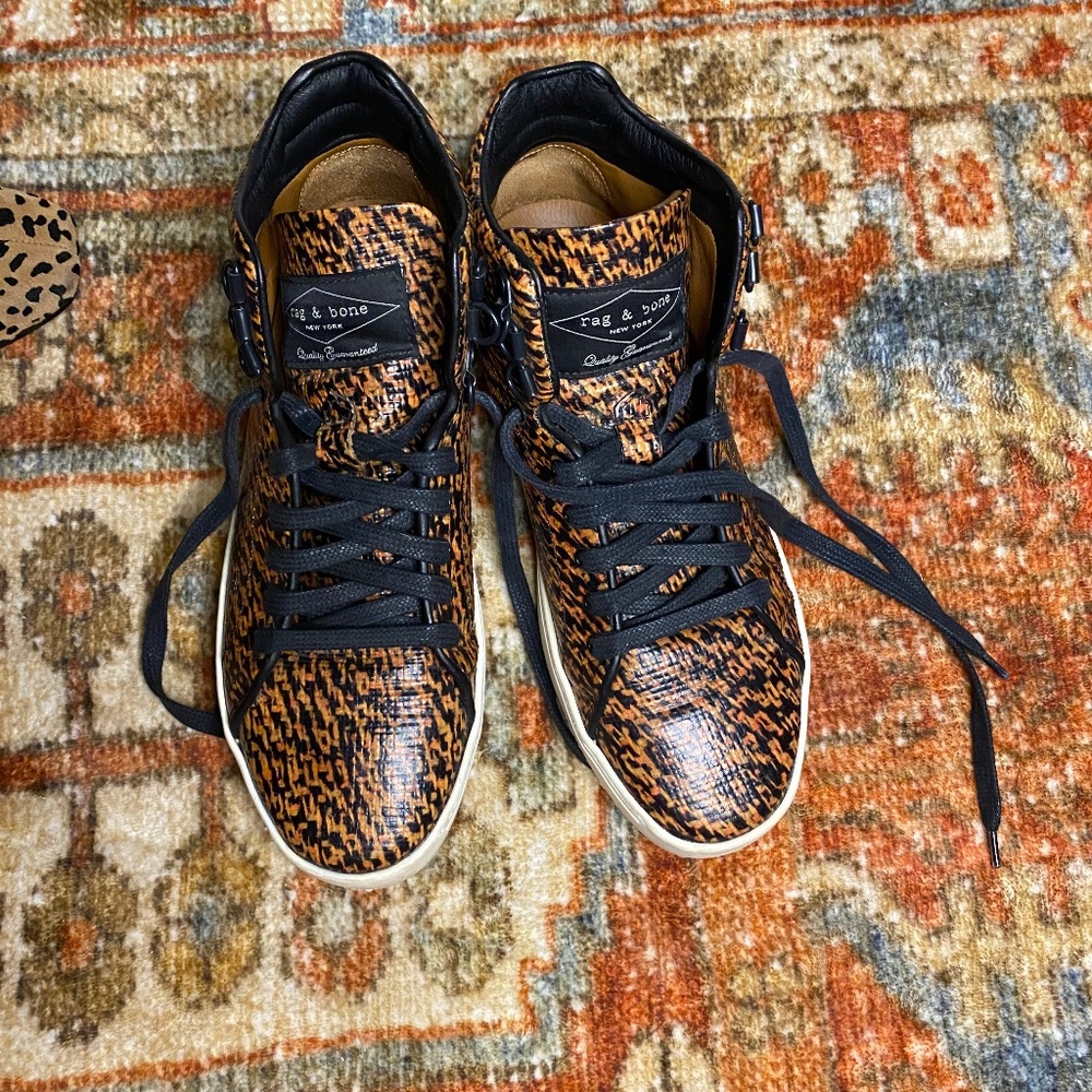Rag & Bone Tweed Print Kent Leather High Top Sneaker